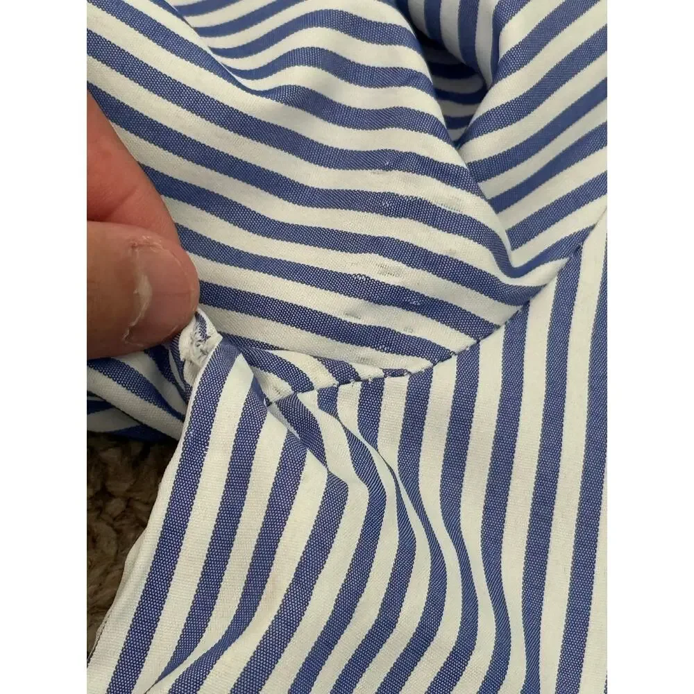 TUCKERNUCK Preppy Nautical Stripes Puff Sleeve Summer Beachy V-Neck Blouse